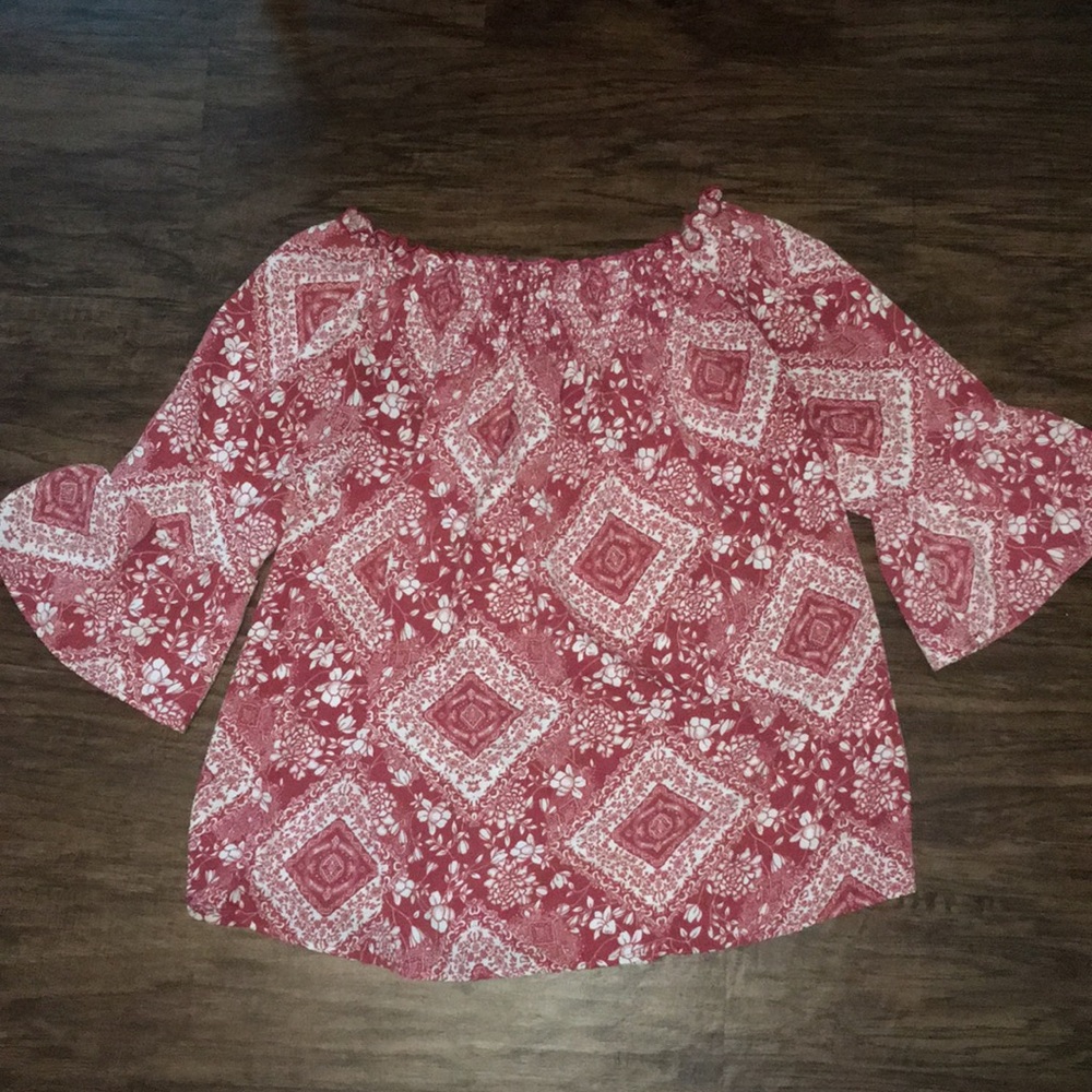 red off-the-shoulder top